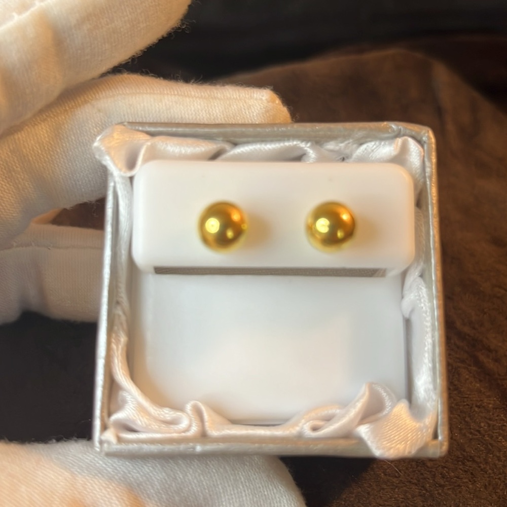 8mm 14k Yellow Gold over Italian Sterling Silver Ball Push  Back Earrings